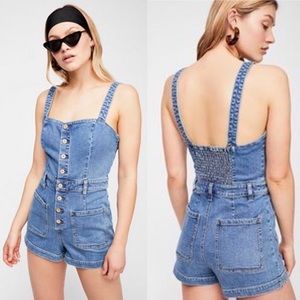Free People Denim Button Up Romper